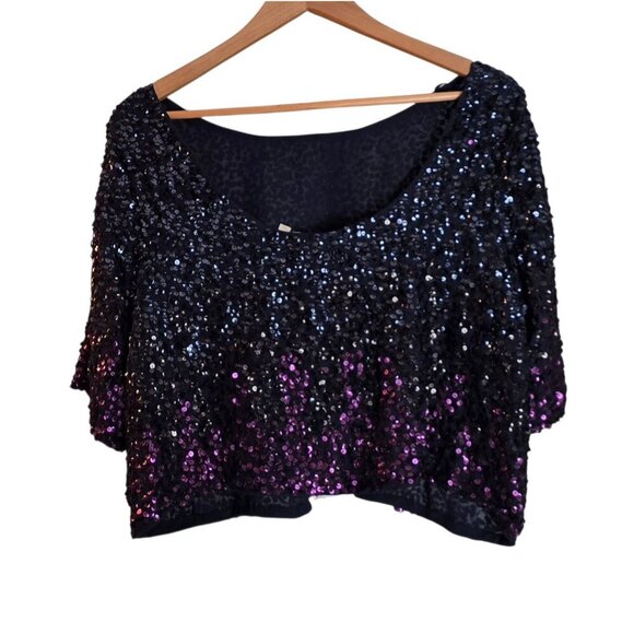 NWT Women's - Anthropologie Let Me Be Ombre Cropped Sequined Blouse, Size XL - Picture 10 of 10